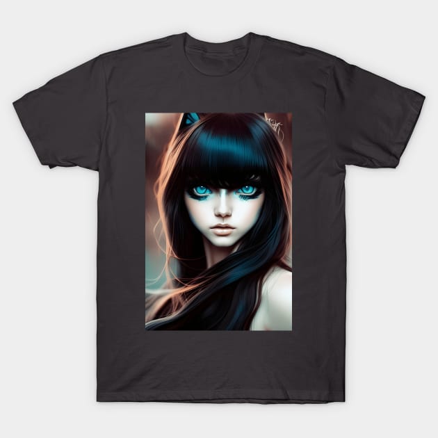 I spy with my cat eye - Digital Cat Girl Portrait T-Shirt by Christine aka stine1